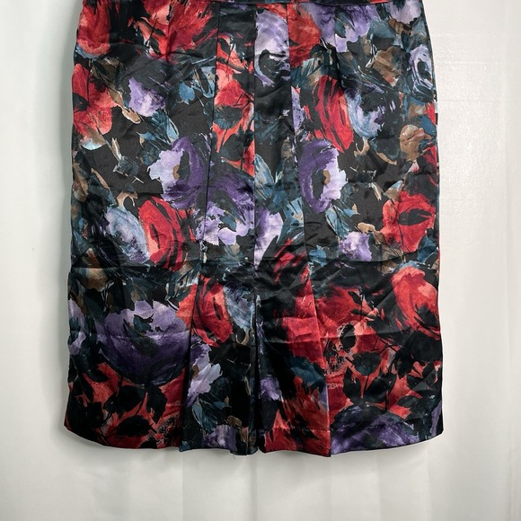 Jaclyn Black Red‎ FLORAL Skirt 14 Marilyn Monroe Sexy Secretary Kick Pleat Artsy - Picture 7 of 16